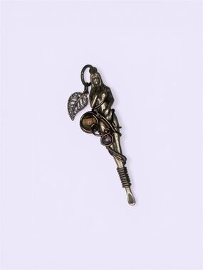 Bronze-tone Goddess Pendant Wire-Wrapped Amulet - Tiger Eye & Amethyst Orbs